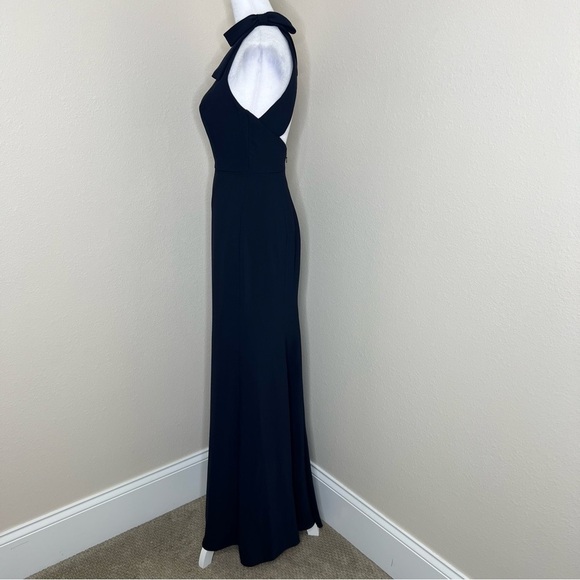 After Six Midnight Blue Crepe Tie Neck Halter Trumpet Gown Bridesmaid Dress NWT - Picture 5 of 11